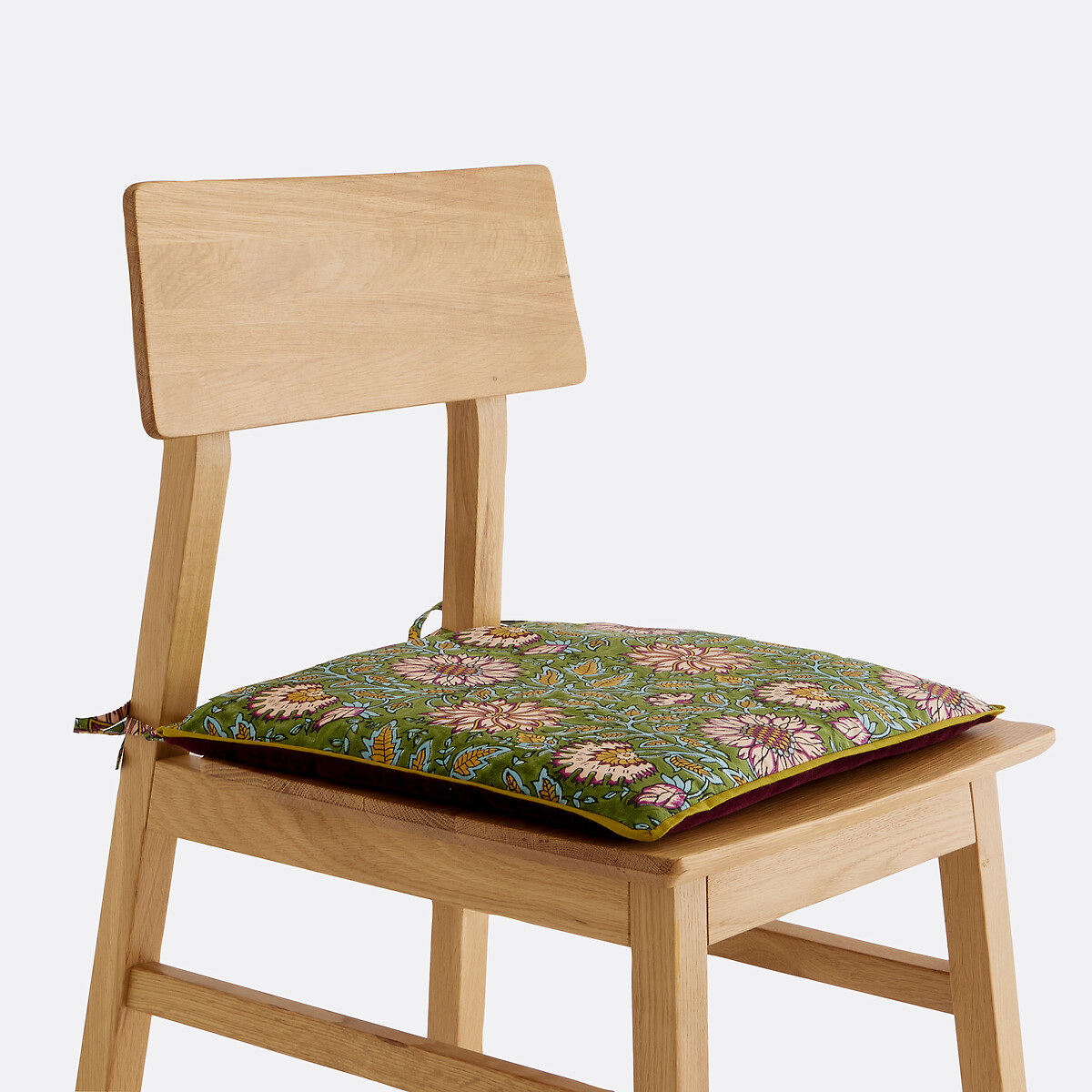 Shandira block print cotton seat pad green/burgundy, LA REDOUTE INTERIEURS