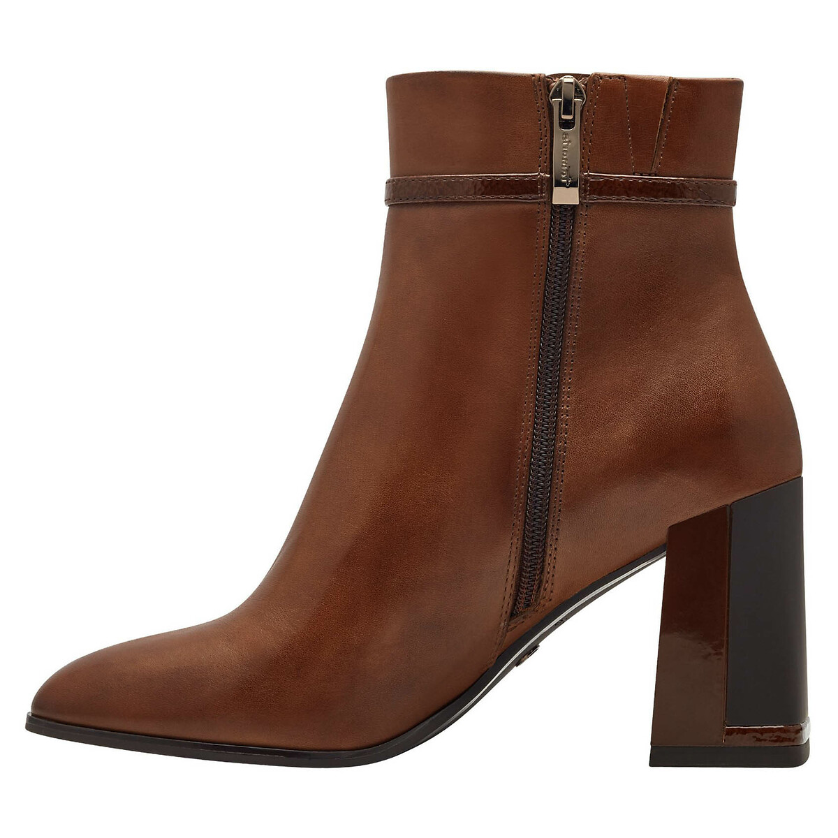 Leather Pointed Ankle Boots with Heel brown, TAMARIS