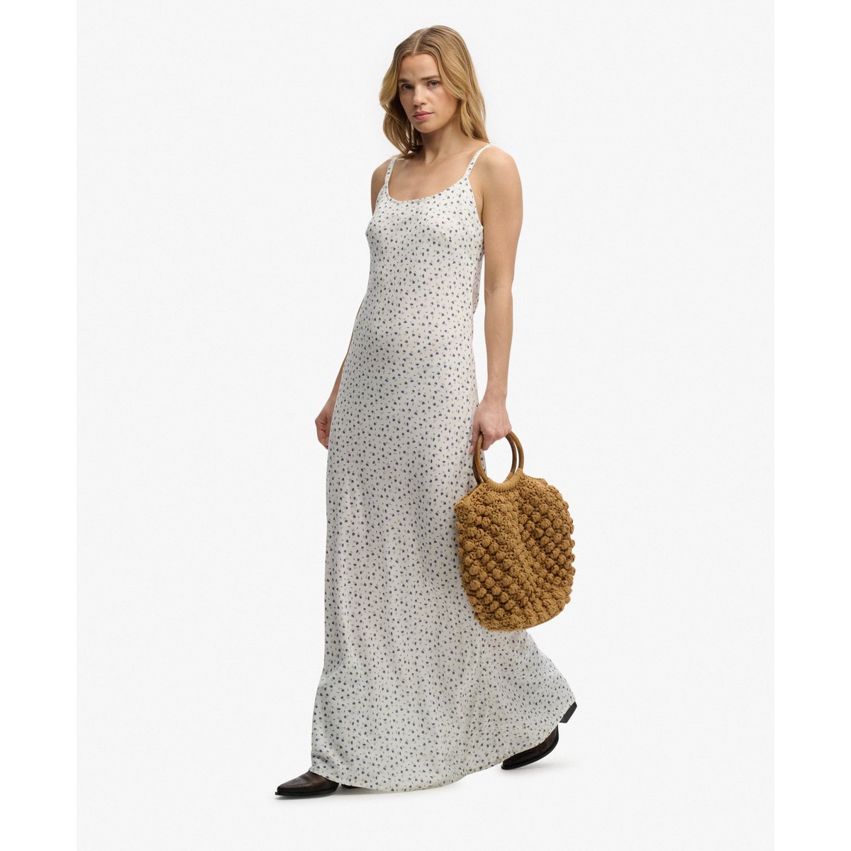 Robe Longue à Bretelles Imprimée petites fleurs blanc cassé, SUPERDRY