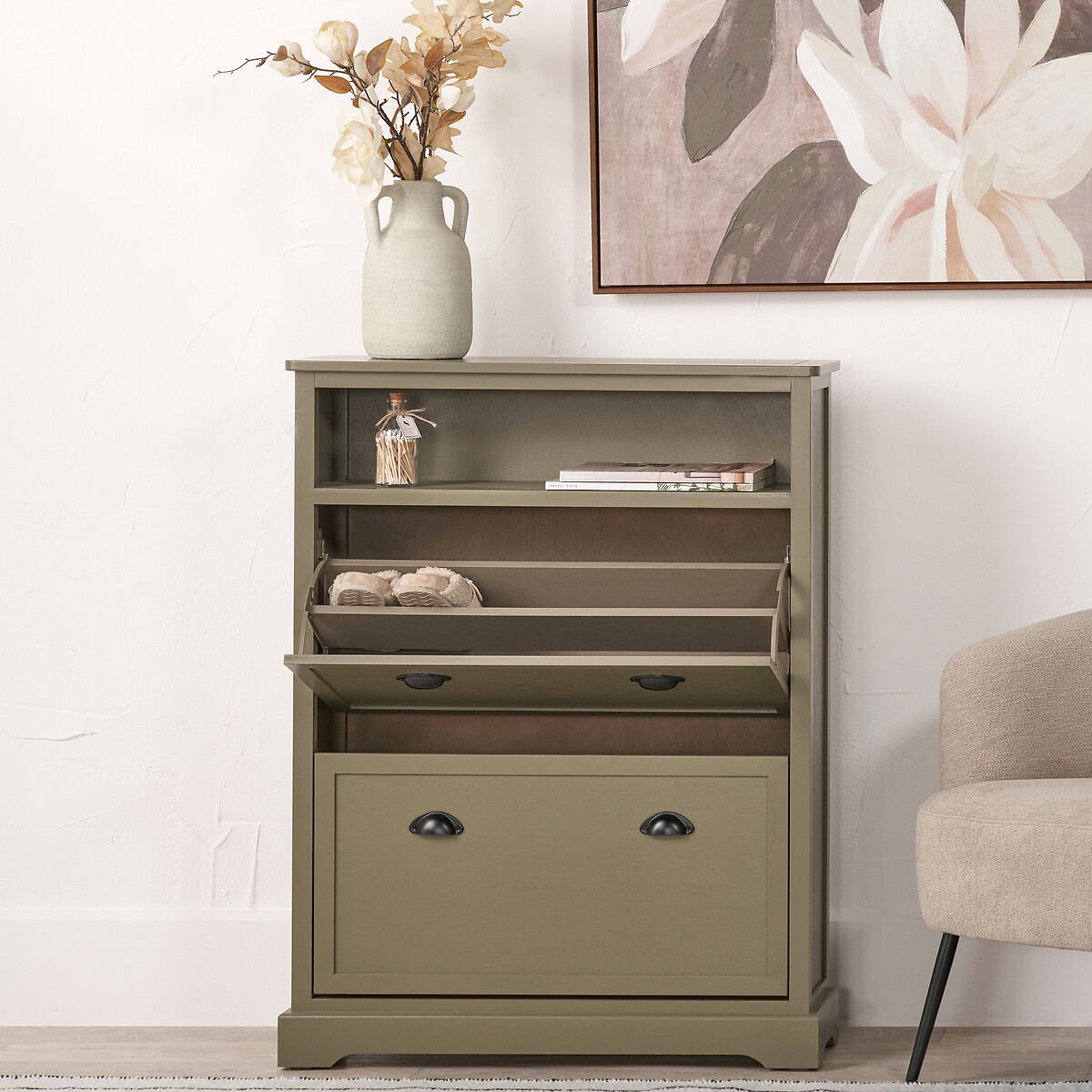 Cotsen Pine Wood Shoe Cabinet olive green, SO'HOME