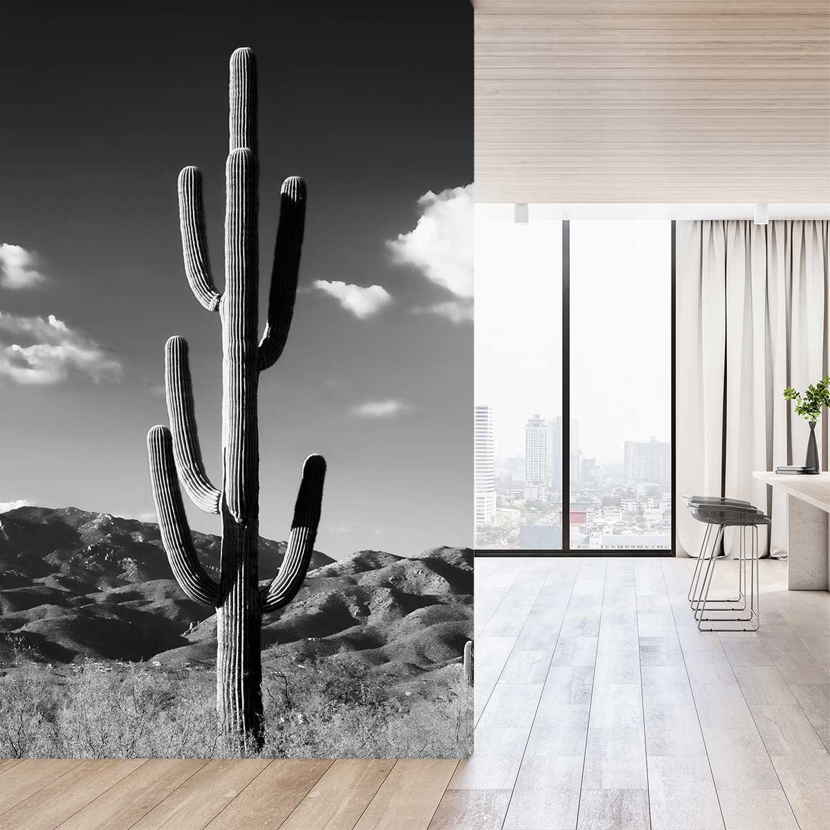 Papier peint jungle cactus desert n&b intissé, HEXOA