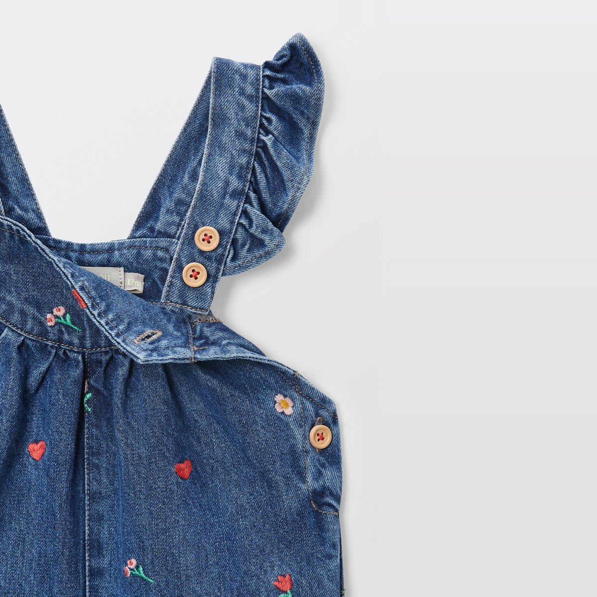 Salopette longue en jean brodée en coton BIO GOTS multi co, BOUT'CHOU