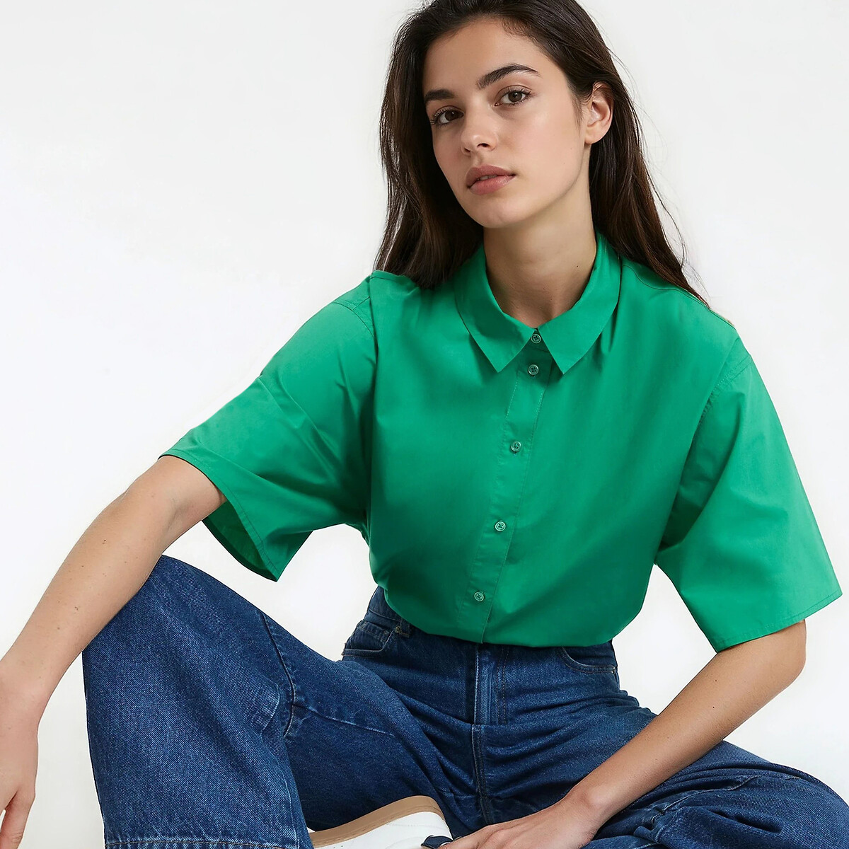 Chemise, manches courtes, boutonnée devant vert, LA REDOUTE COLLECTIONS