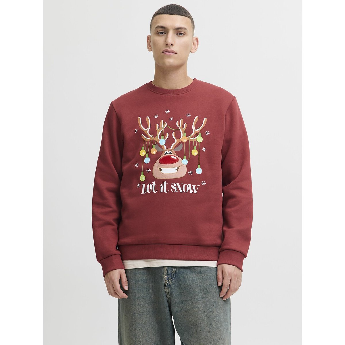 Sweat col rond Noël rouge, JACK & JONES