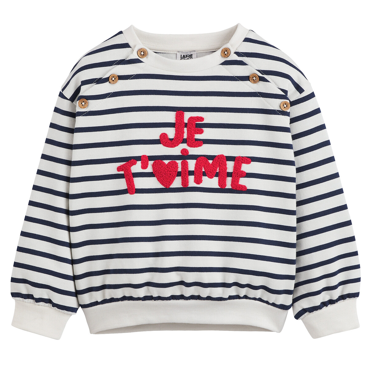 Sweat boutonné, rayé et à message, molleton rayé écru/bleu, LA REDOUTE COLLECTIONS