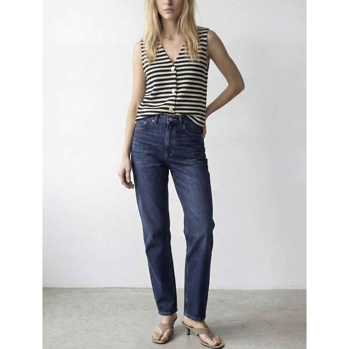Sleeveless V-Neck Cardigan black/ecru striped, VILA