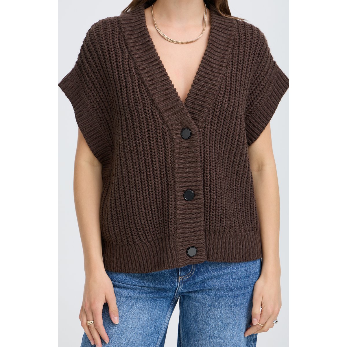 Gilet en maille sans manches, coupe ample marron java, B.YOUNG