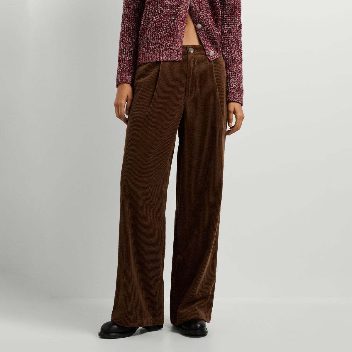Pantalon large en velours, pinces sur le devant DA brun terre, PEPE JEANS