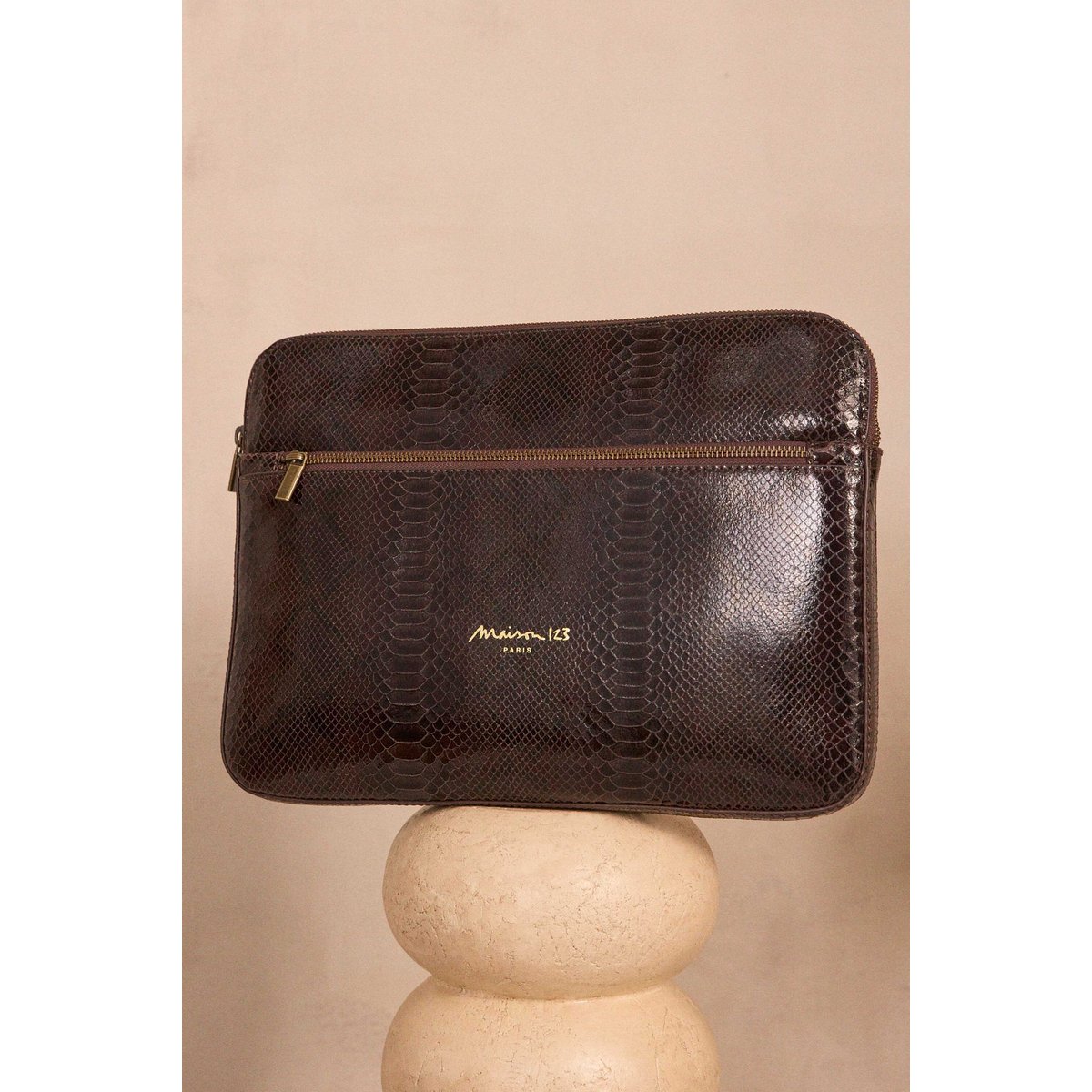 Pochette en cuir LEON chocolat, Maison 123