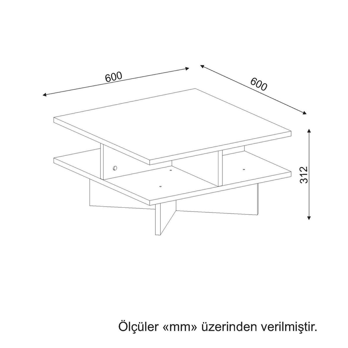 Table basse carré 4 étagères design scandinave HAMTON marron, TOILINUX