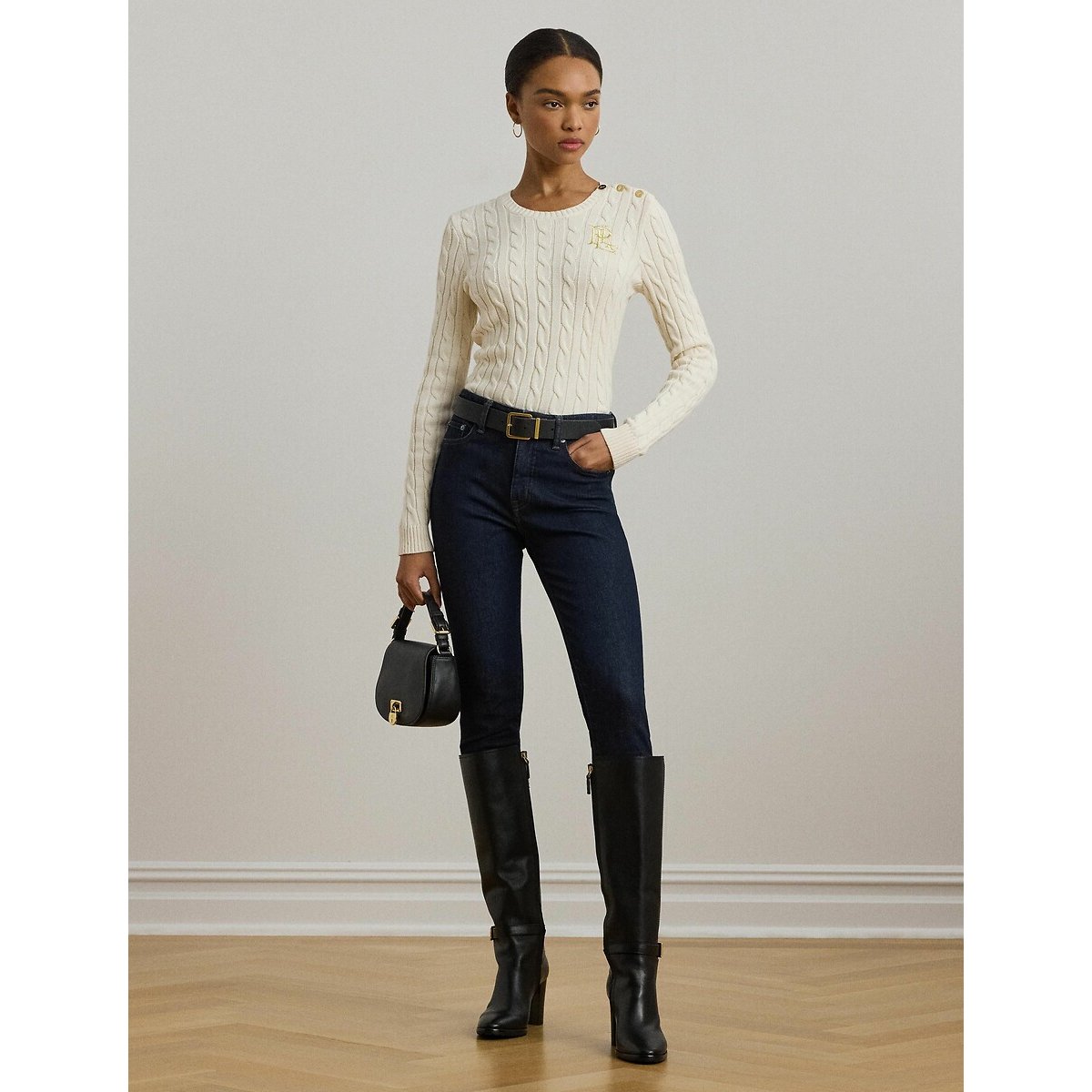 Pull col rond en maille torsadée ecru, LAUREN RALPH LAUREN