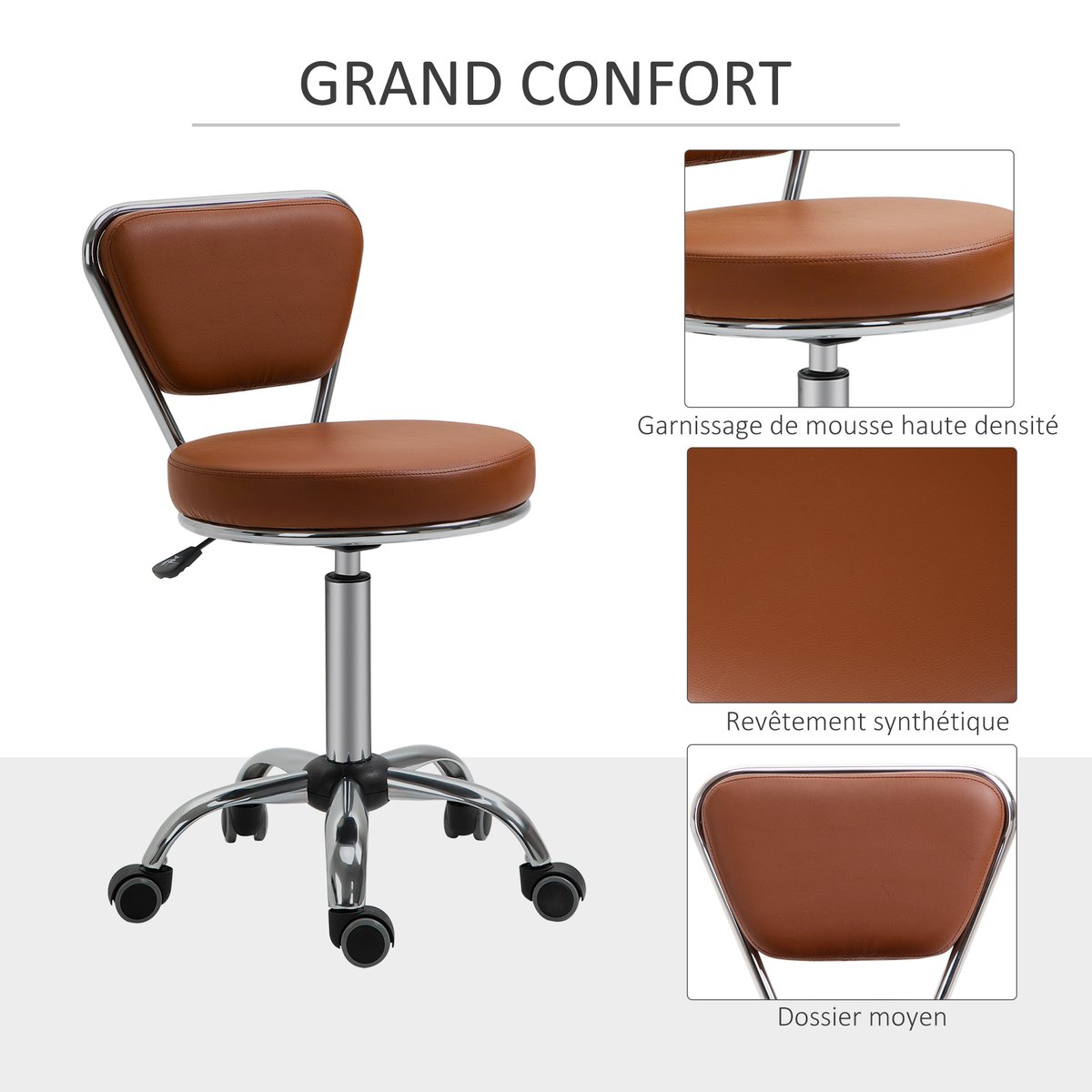 Tabouret de salon marron, HOMCOM