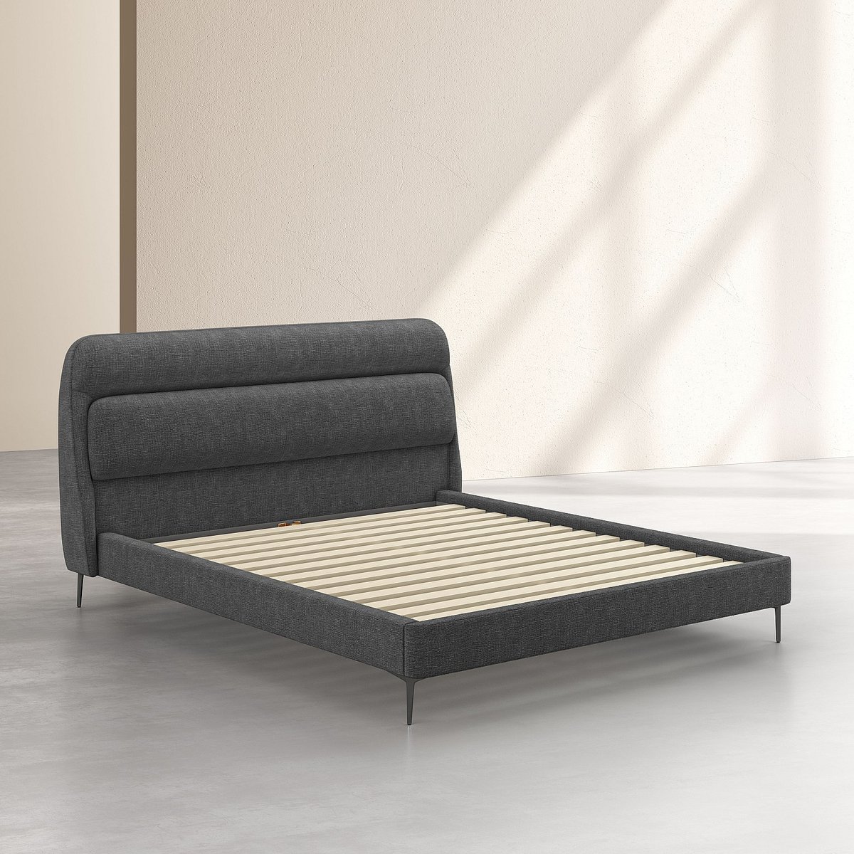 Cadre de lit polyester IZMIR gris, HABITAT