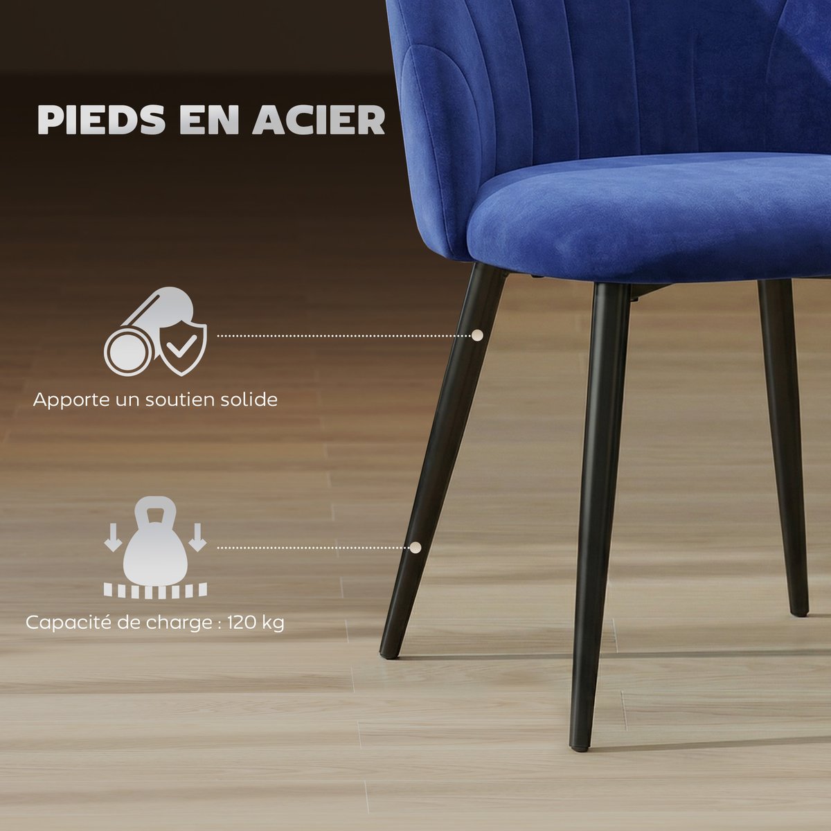 Chaise de salle à manger Velours (100 % bleu, noir, HOMCOM