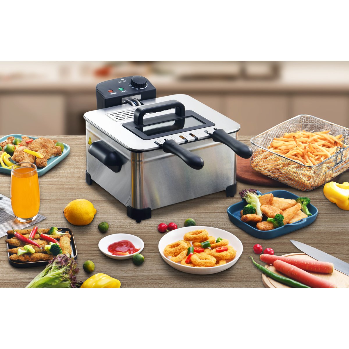 Friteuse électrique inox 5L – Cuisson rapide, 3 paniers, température réglable v019839, SENYA