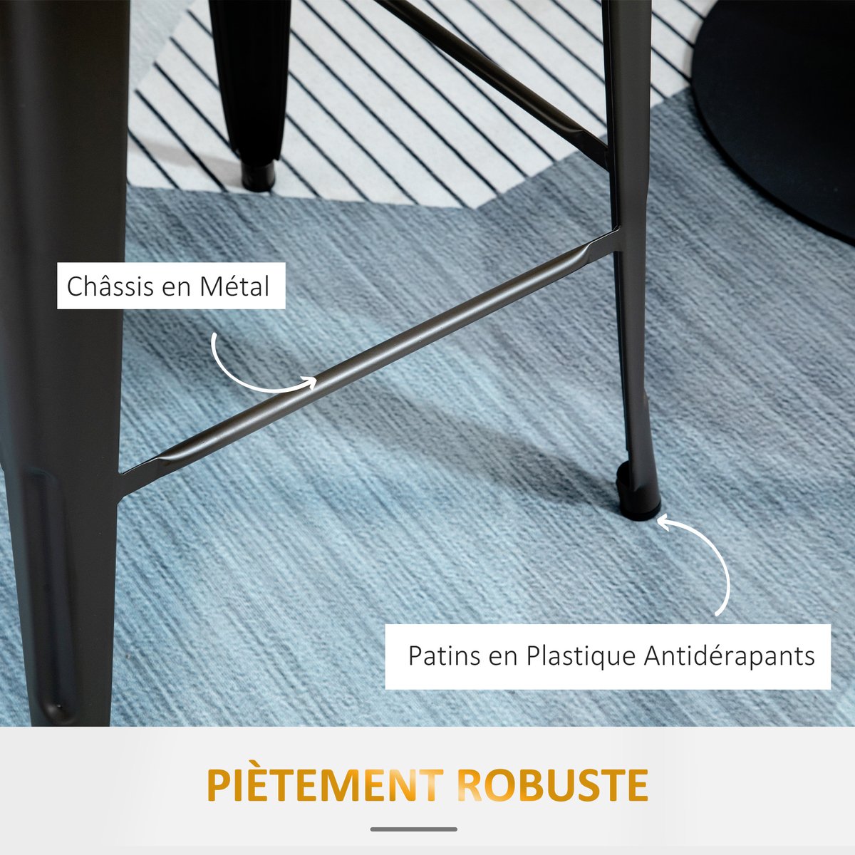 Tabouret de bar Métal Noir noir et bois clair, HOMCOM