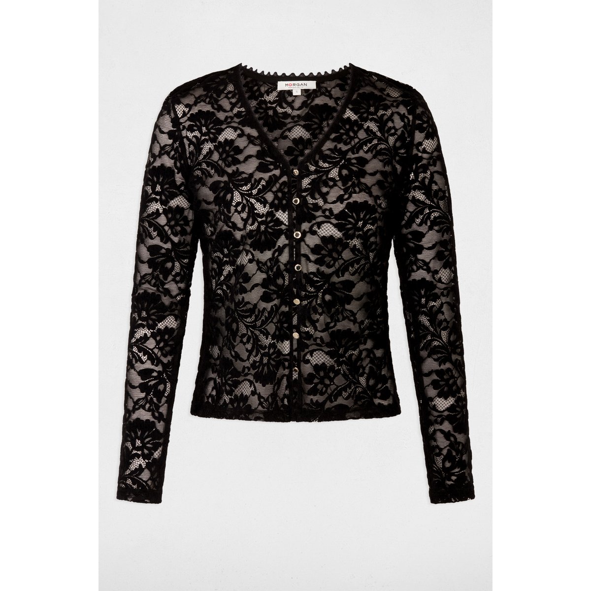 Chemise en dentelle col v noir, MORGAN