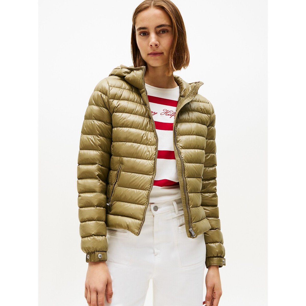 Doudoune à capuche, manches longues kaki, TOMMY HILFIGER