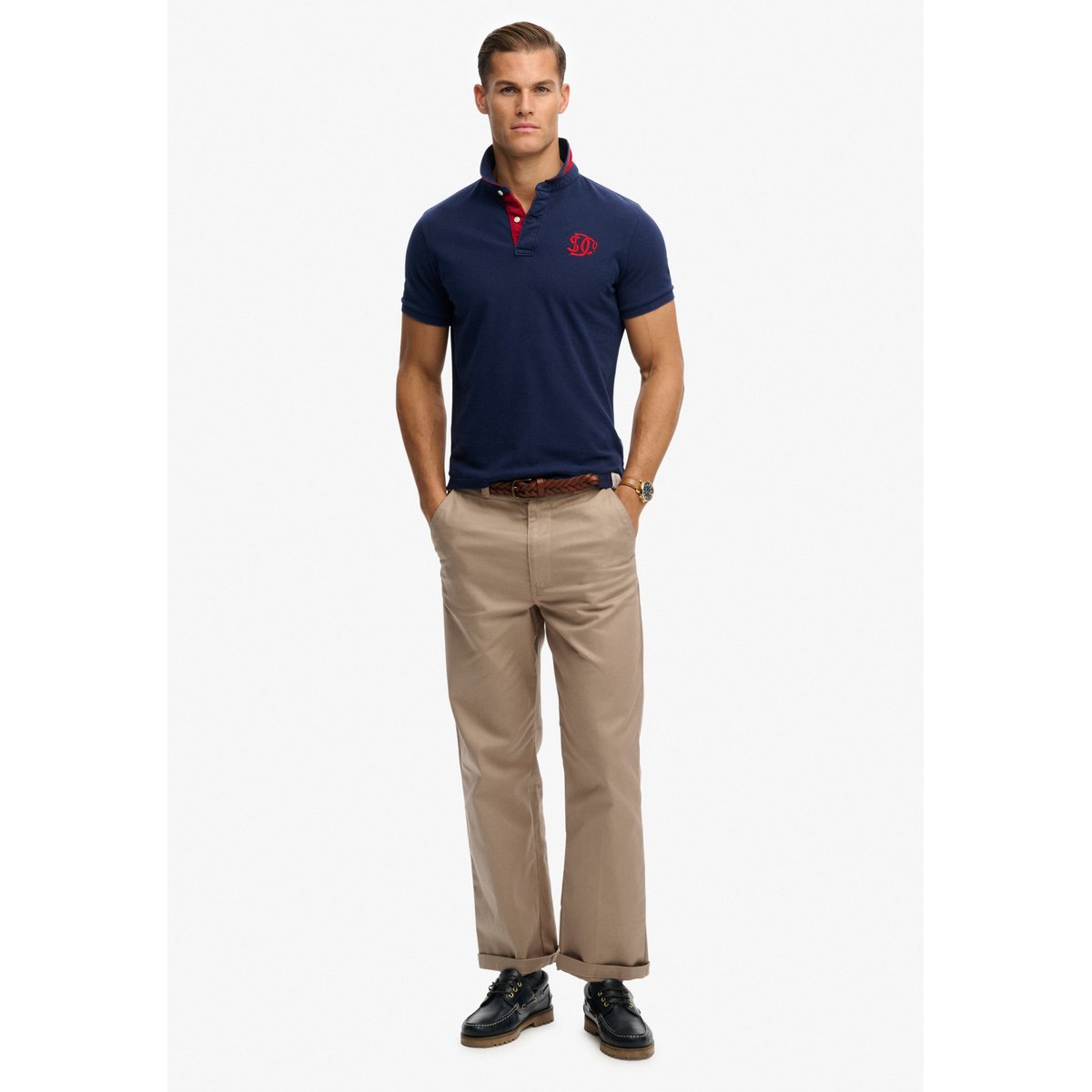 Polo Piqué Monogram bleu marine intense/rouge, SUPERDRY