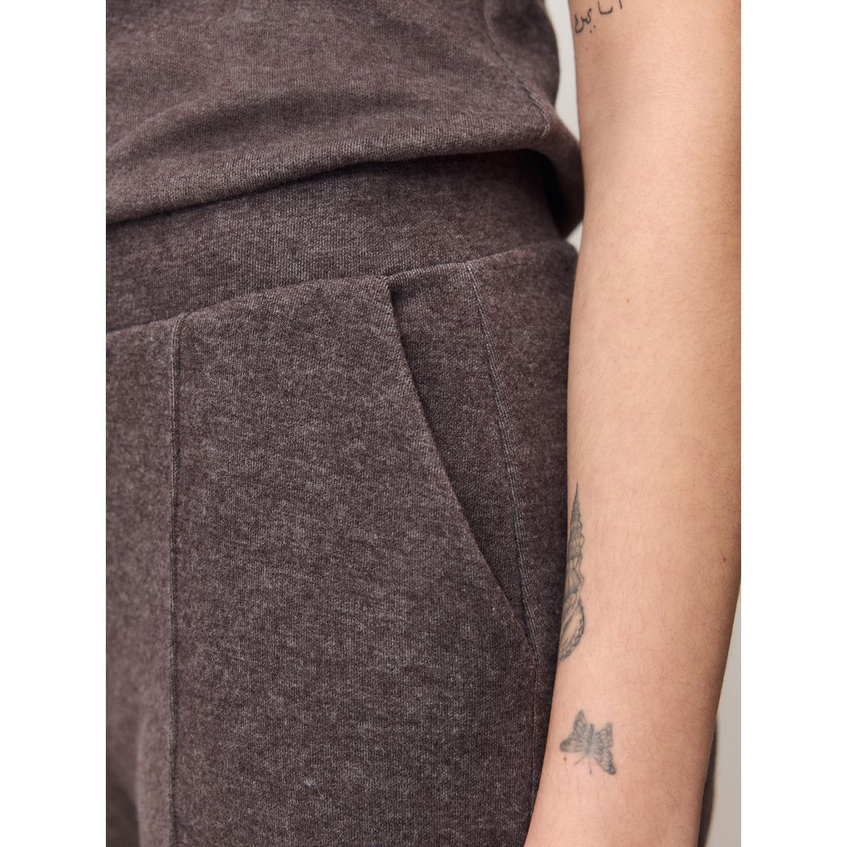 Pantalon large aspect laine taupe, NEXT