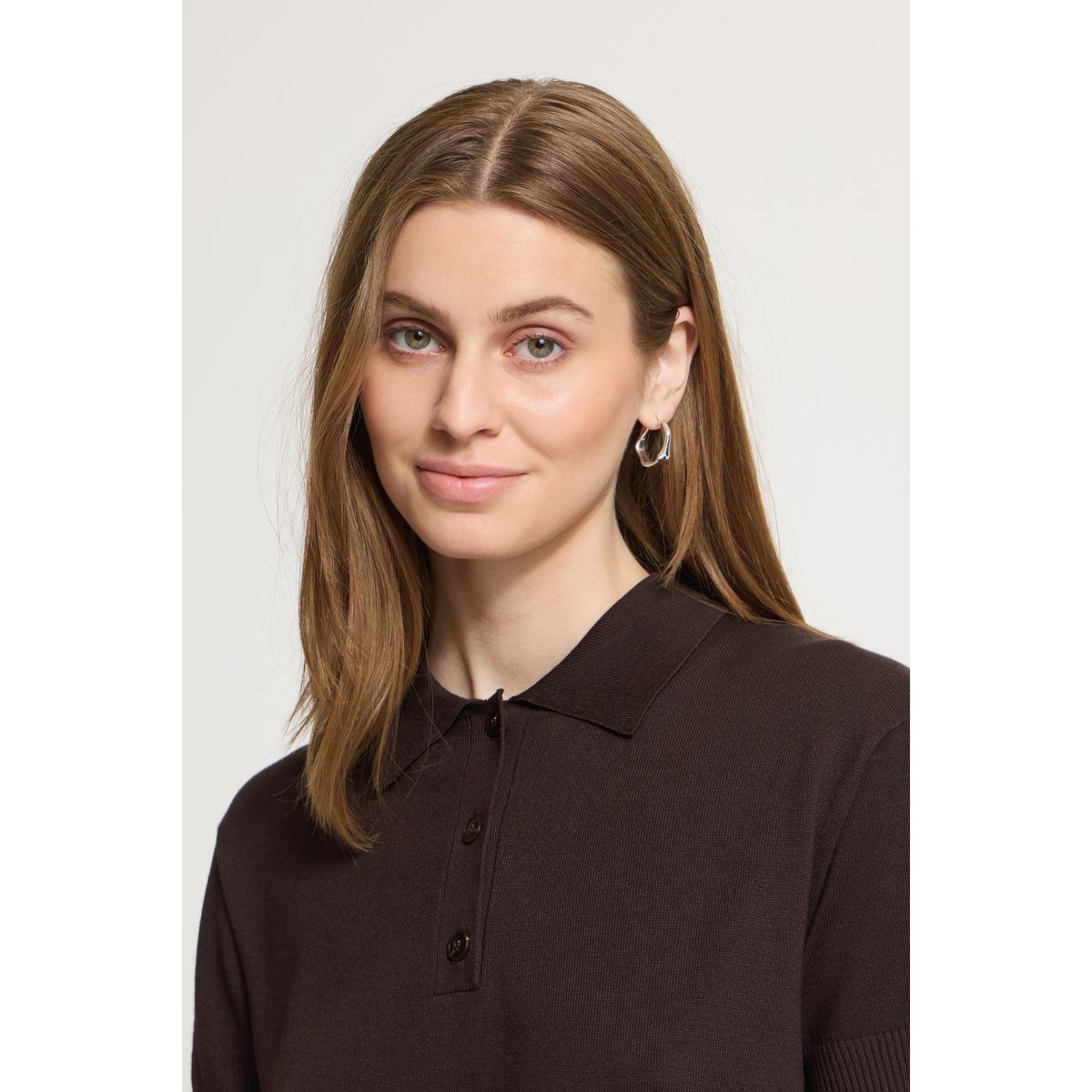 Pull en maille manches courtes marron chocolate torte, ICHI