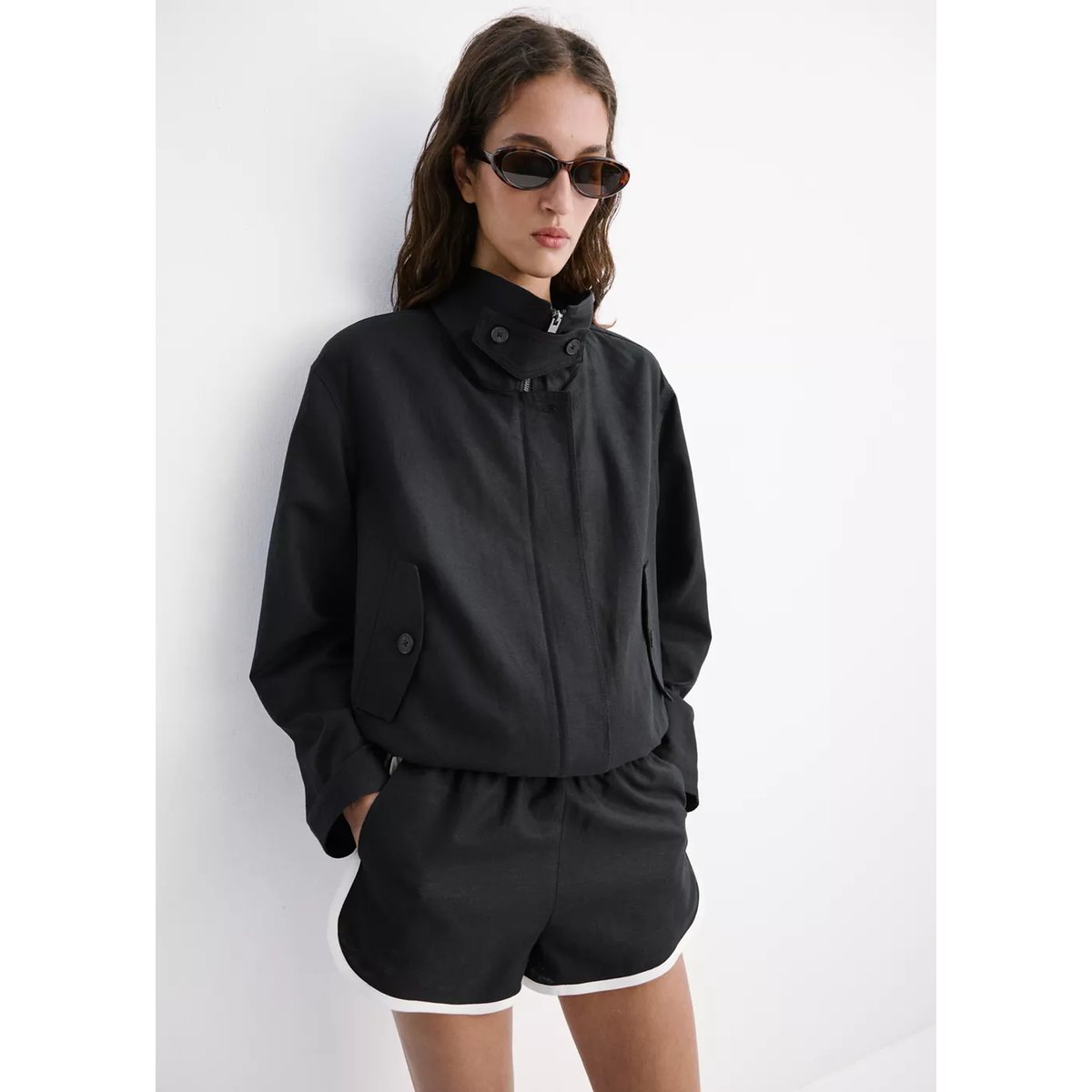 Veste bomber col cheminée noir, MANGO