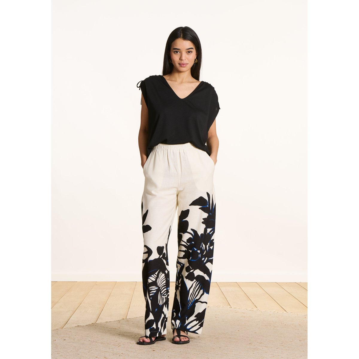 T-shirt ample col V noir, LA FEE MARABOUTEE