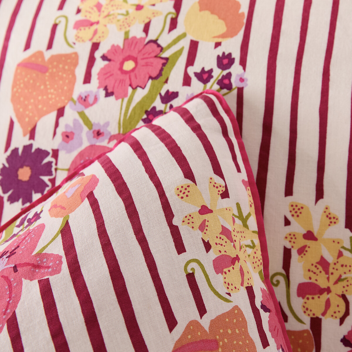 Funda de almohada de algodón lavado, estampado de rayas y flores, BELARDI estampado floral rosa, LA REDOUTE INTERIEURS
