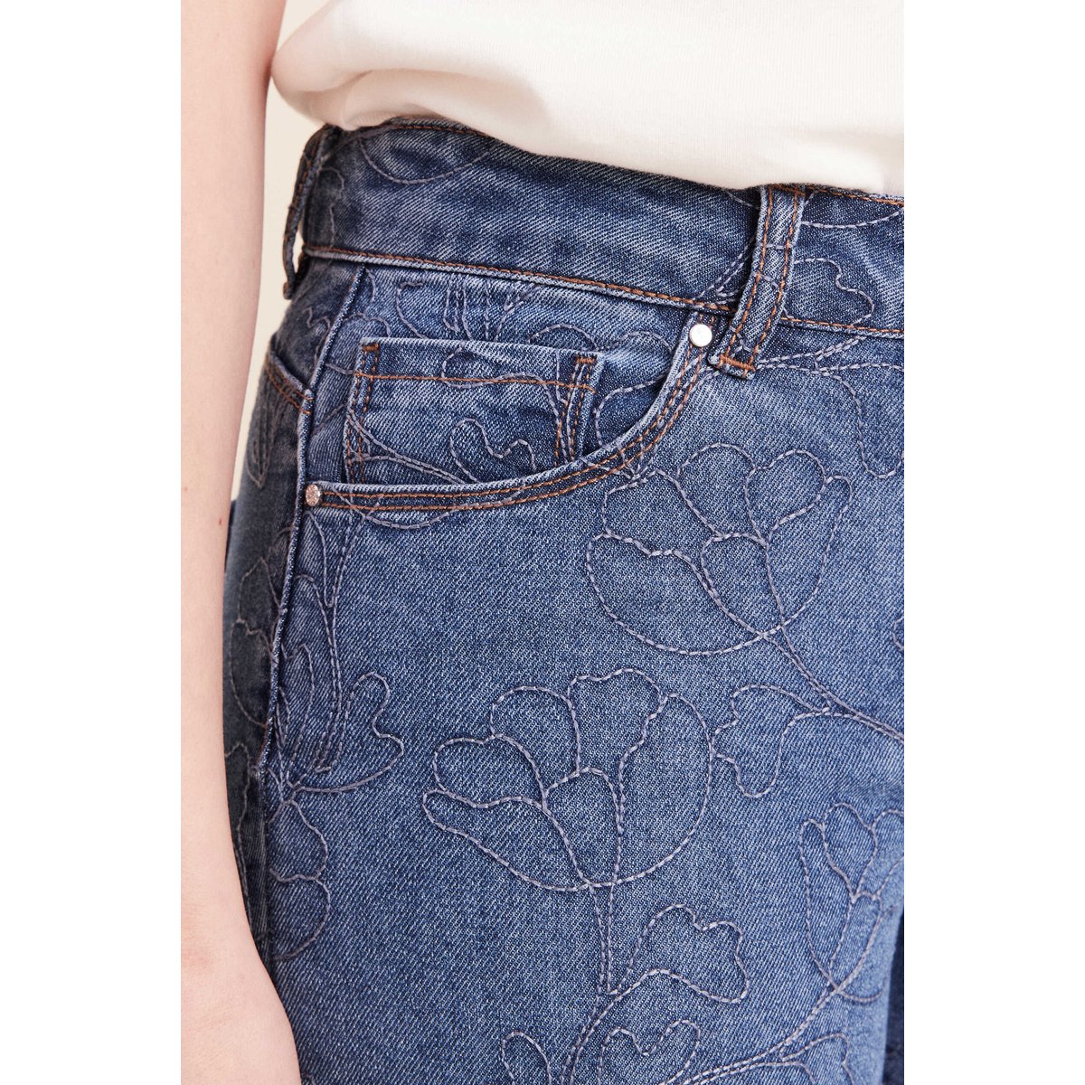 Jean coupe droite 7/8ème taille basculée bleu, BREAL