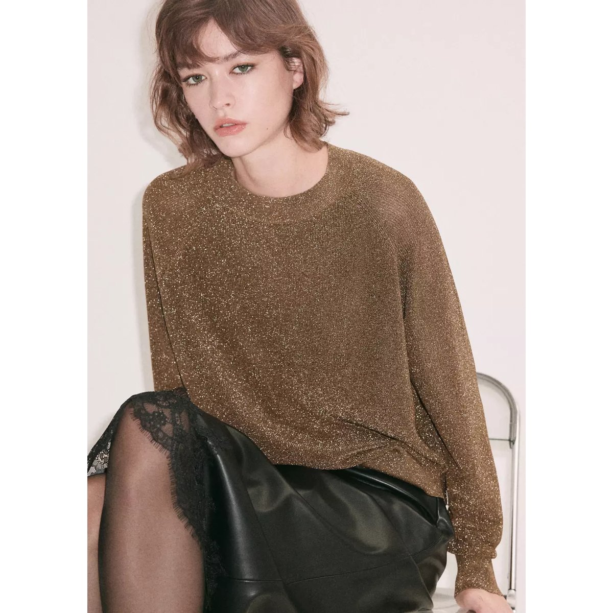 Pull-over fil textile or, MANGO