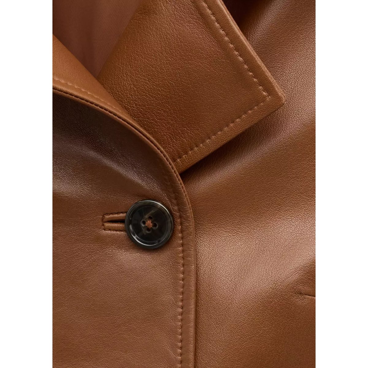 Veste cuir double boutonnage marron moyen, MANGO