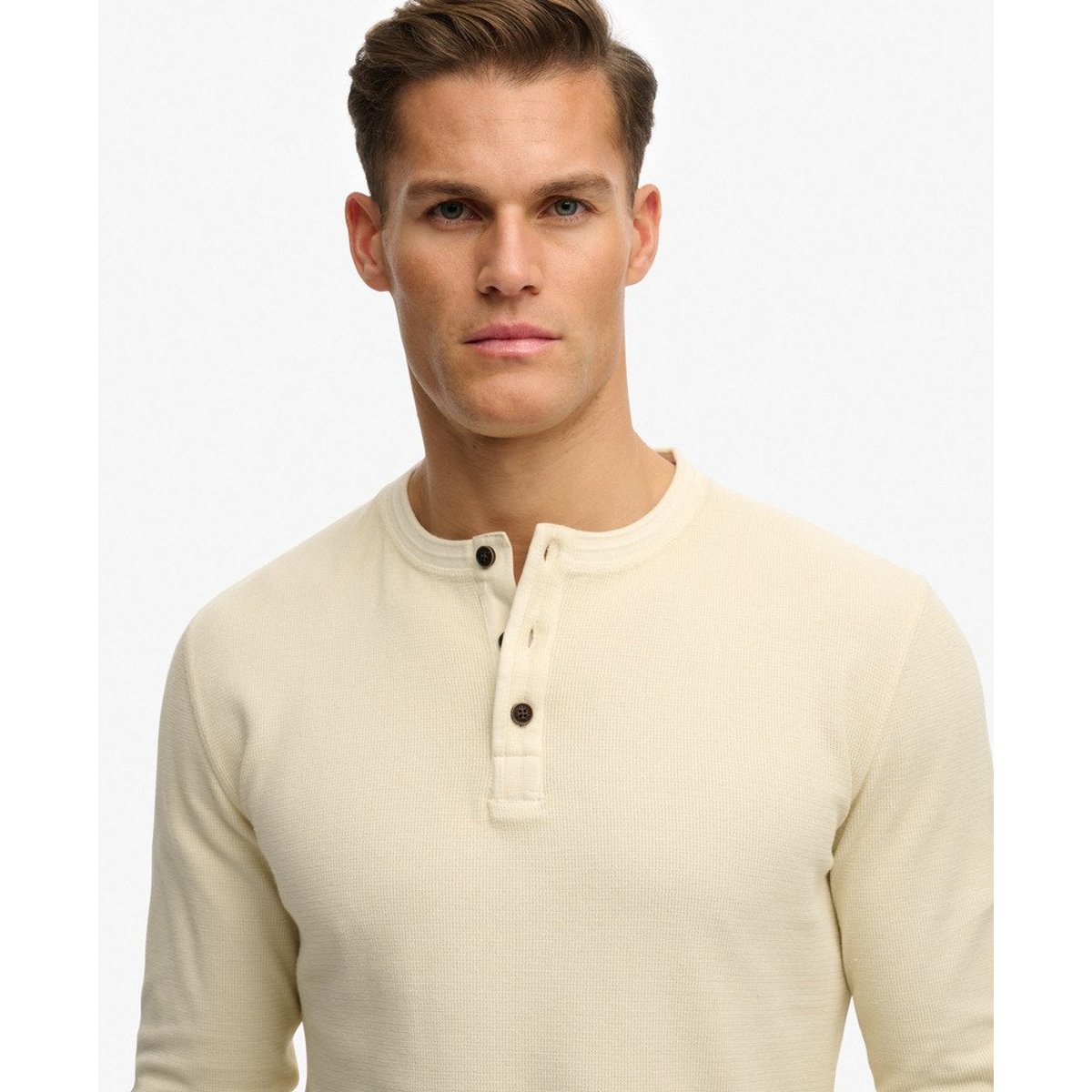 Haut Henley Texturé Léger beige avoine, SUPERDRY