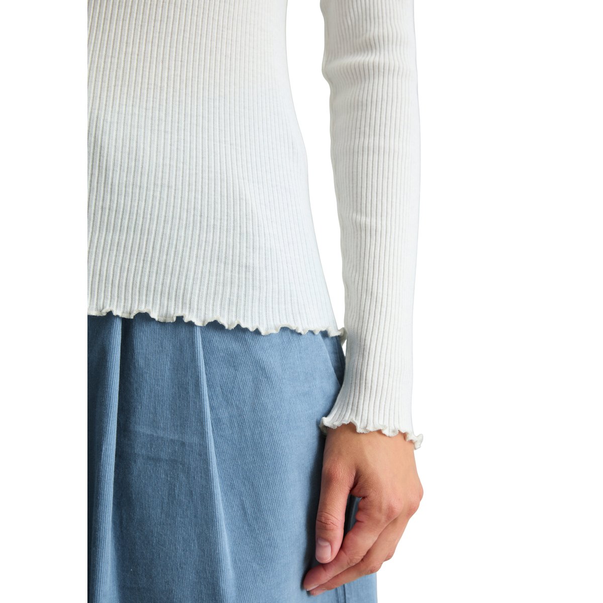 T-shirt à manches longues ajusté en coton organique stretch blanc, MARC O’POLO DENIM