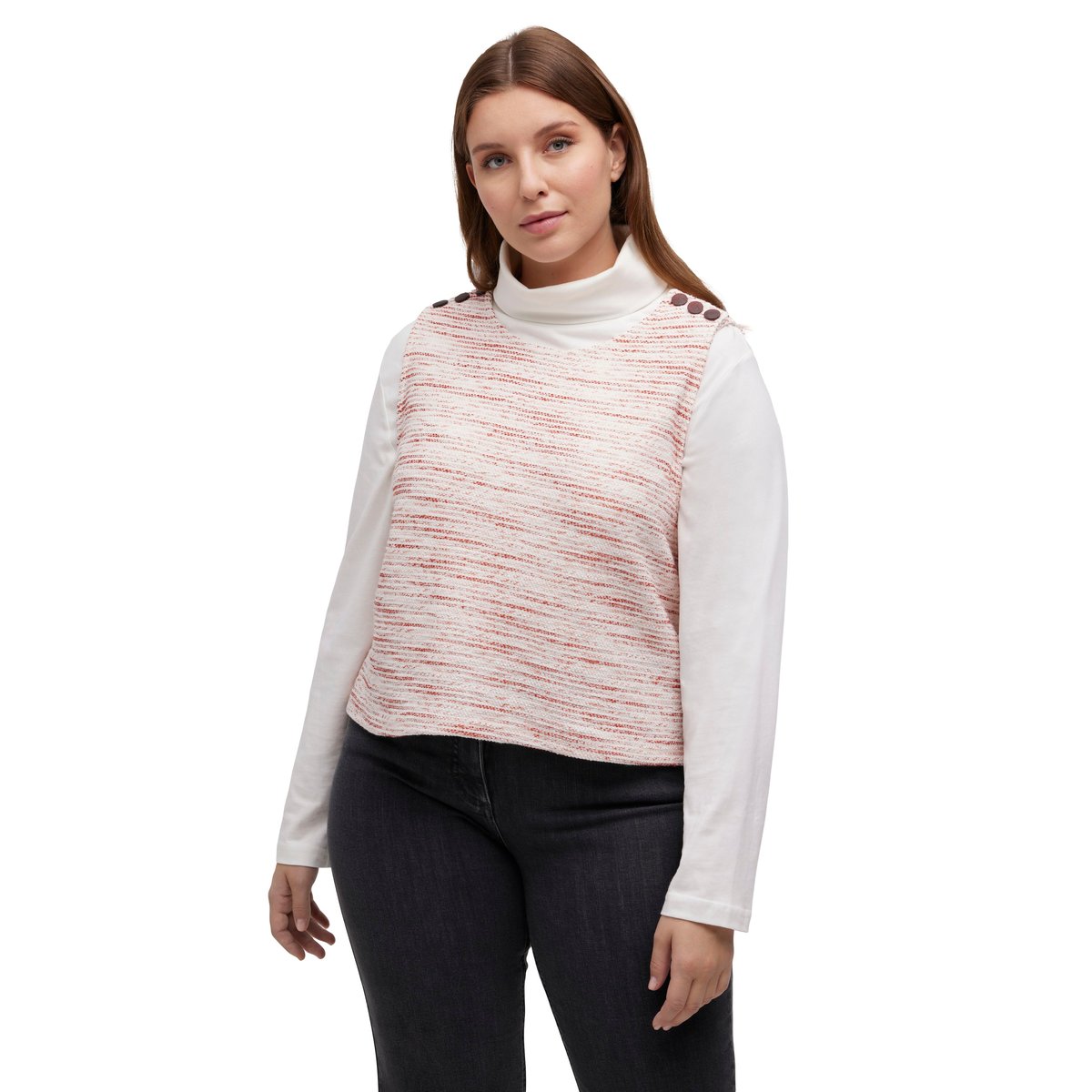 Pull sans manches en molleton, rayures rouge, ULLA POPKEN