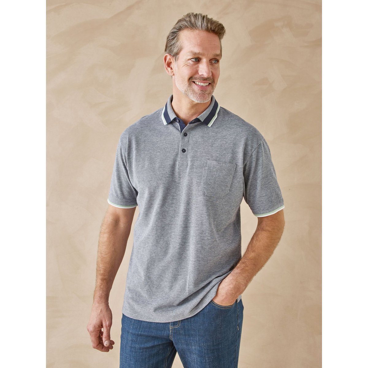 Polo manches courtes maille piquée bleu, DAXON