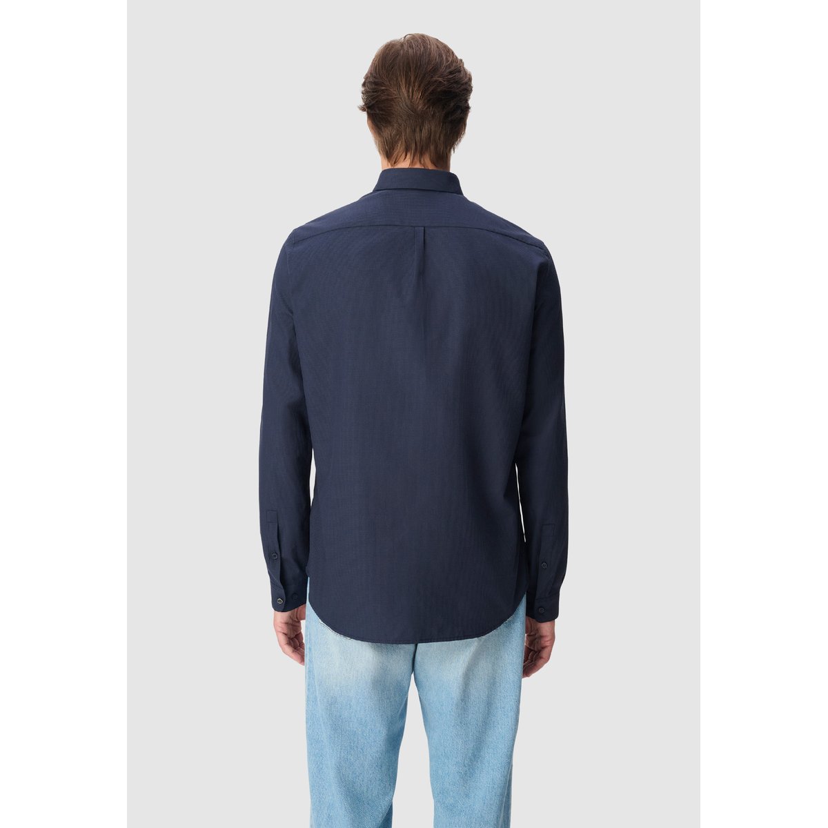 Chemise regular jacquard motif rayures bleu nuit, IKKS