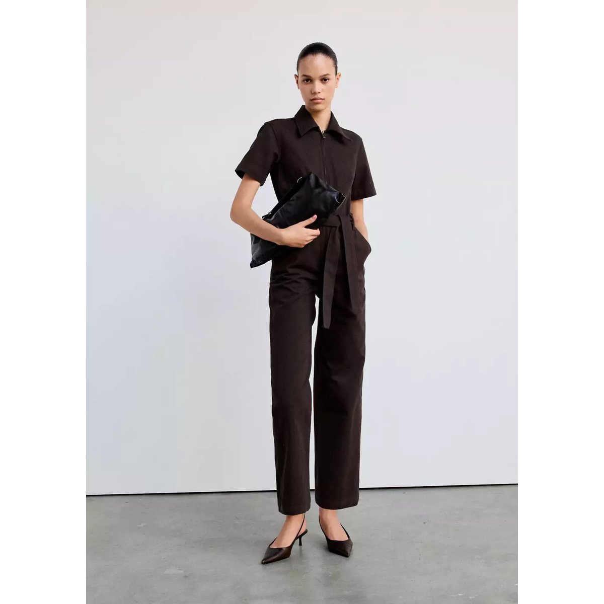 Combinaison jean ceinture chocolat, MANGO