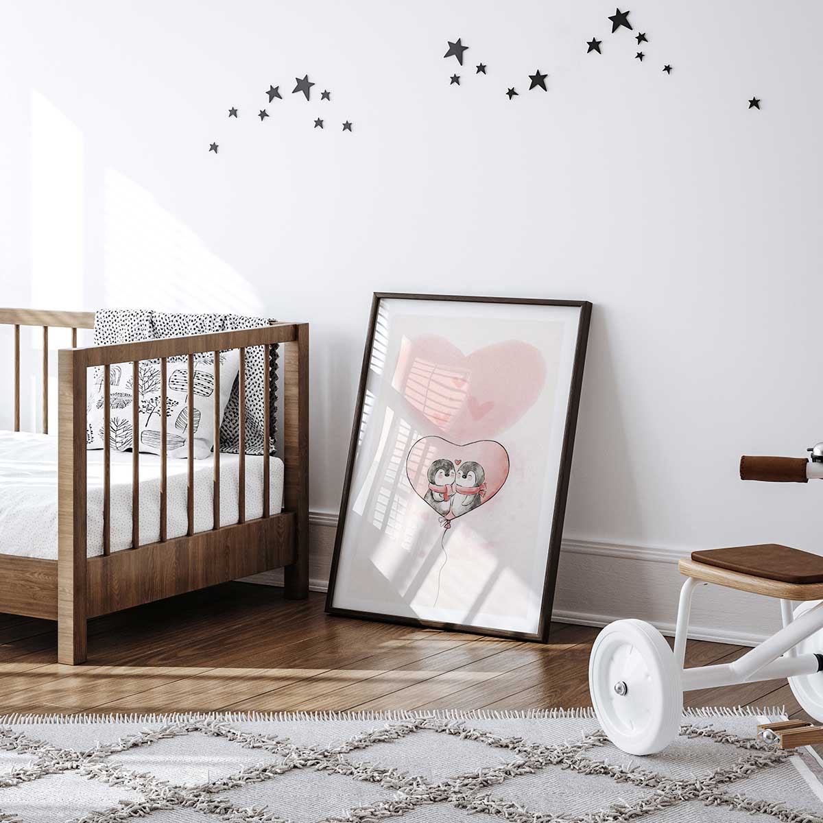 Affiche enfant pingouin amoureux affiche seule, HEXOA