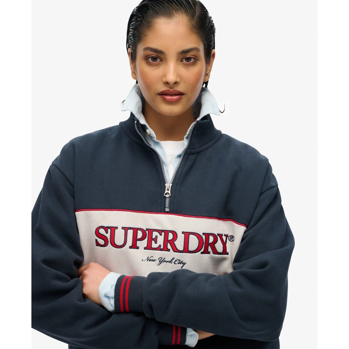 Sweat ample à capuche et col zippé Country Club bleu marine myrtille, SUPERDRY