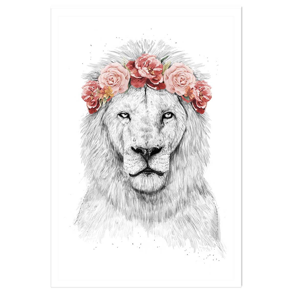 Affiche enfant lion et couronne de fleurs affiche seule, HEXOA