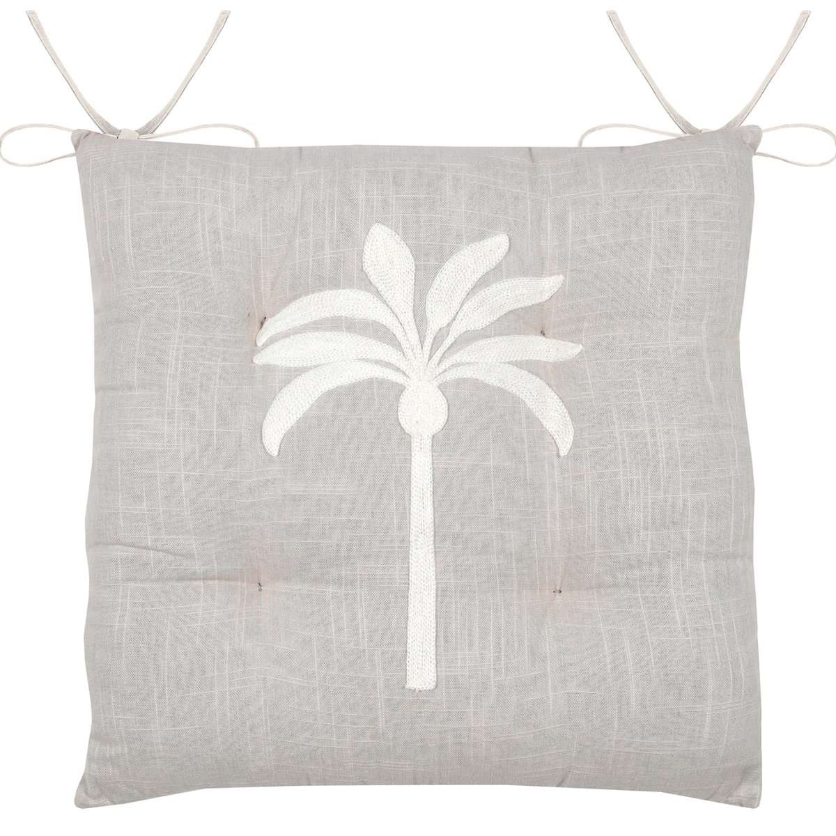 Galette de chaise brodée motif palmier gris, LOVELY CASA