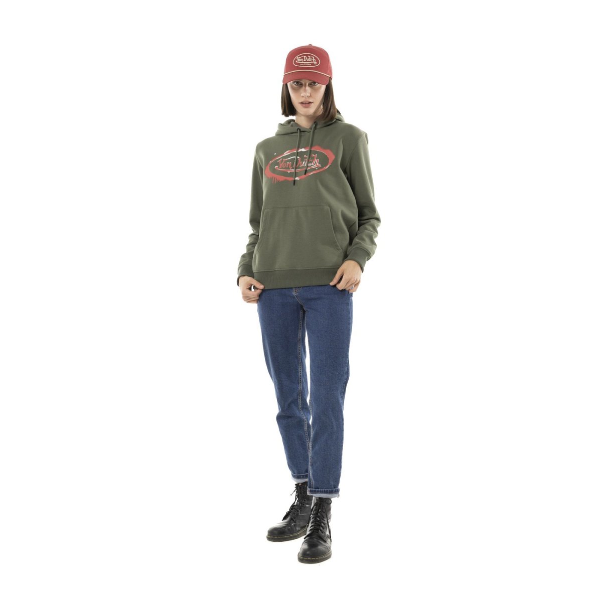 Sweat à Capuche LOGO kaki/rouge/blanc, VON DUTCH