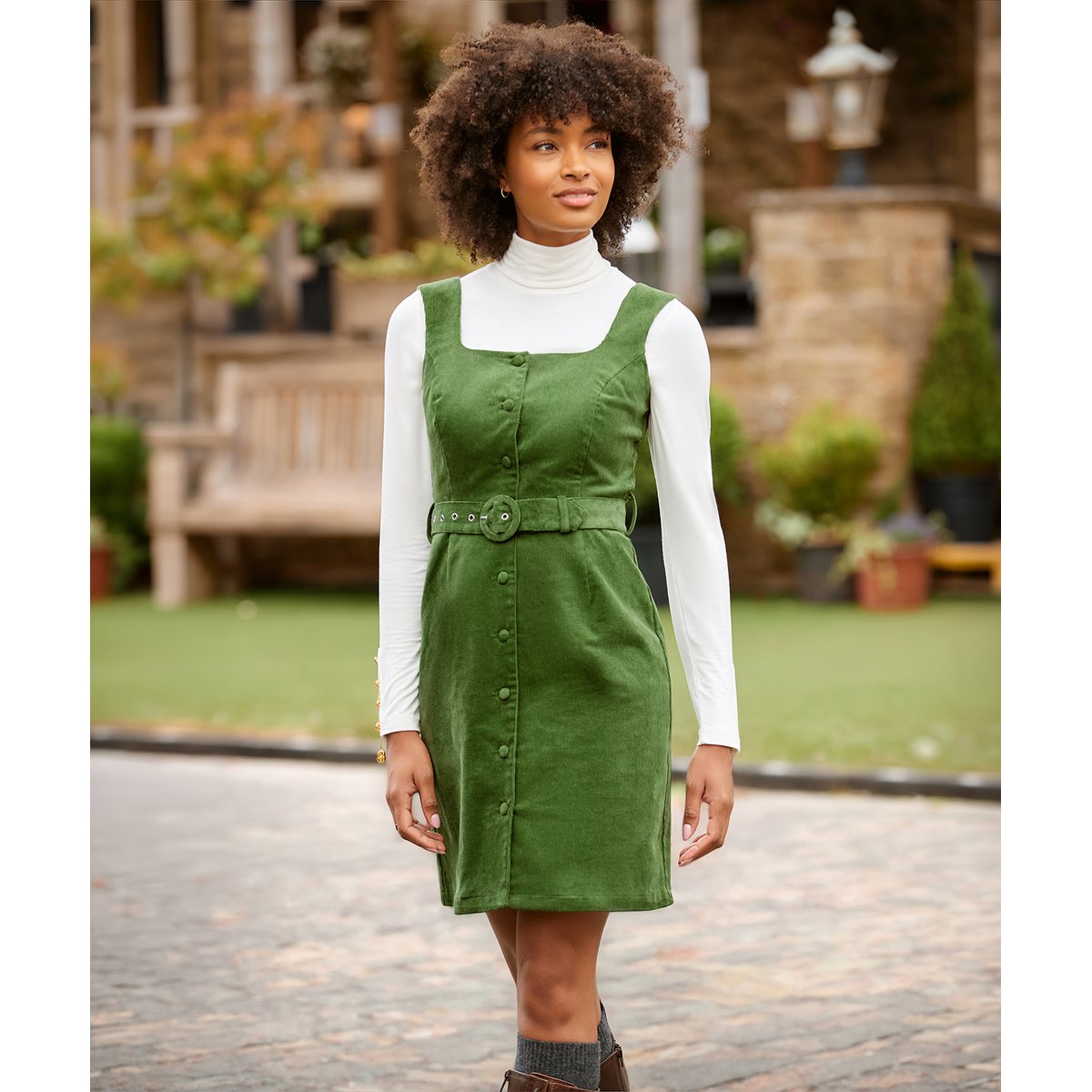 Robe Chasuble en Velours Côtelé Arabella vert, JOE BROWNS