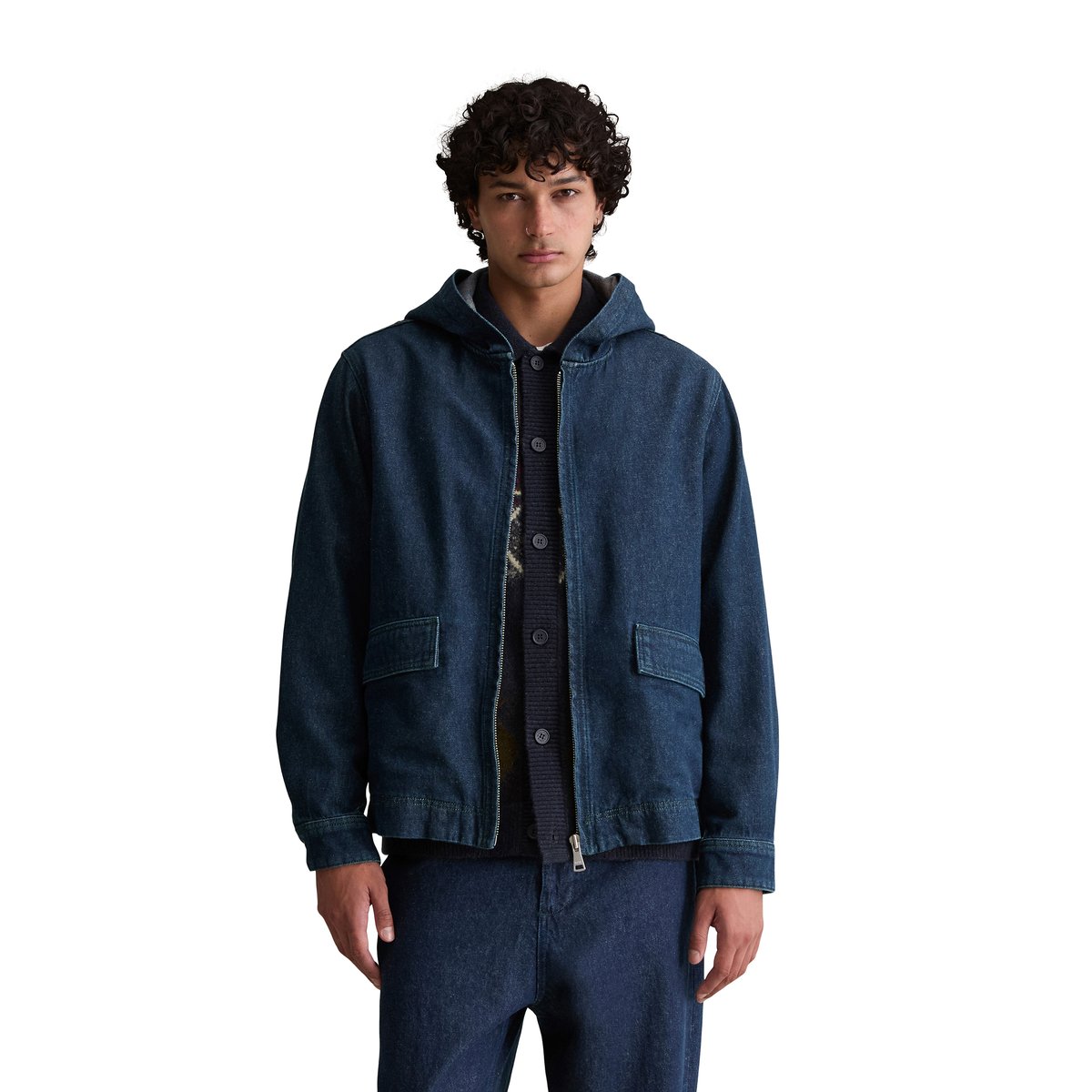 Veste en jean à capuche regular en denim avec des fibres d'ortie européennes bleu foncé, MARC O’POLO DENIM