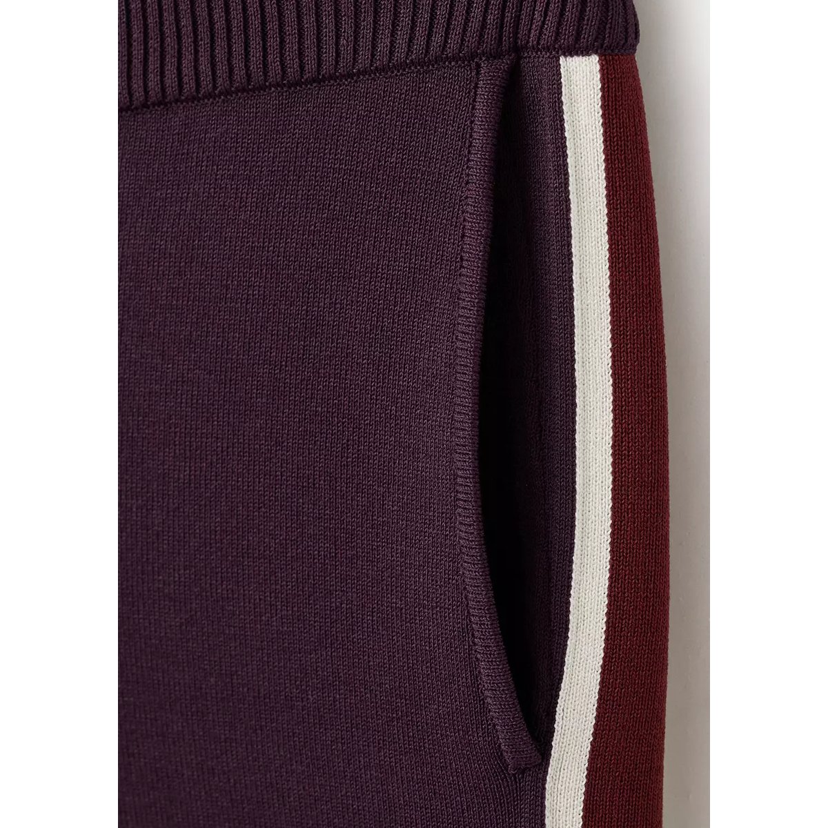 Pantalon maille rayure contrastante lie de vin, MANGO