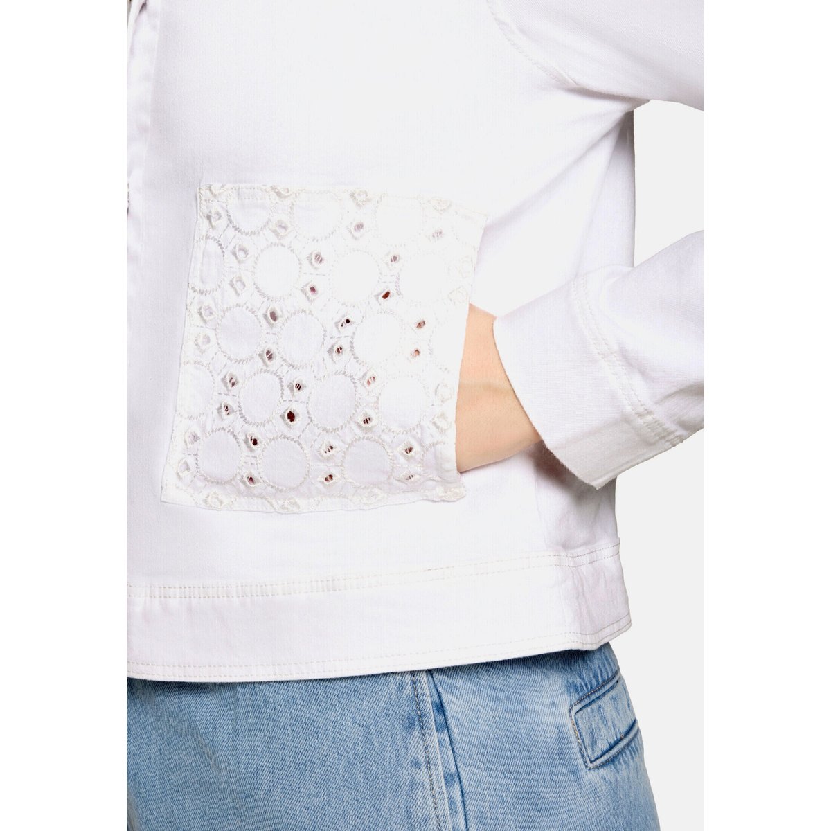 Veste en jean à motif ajouré blanc, CARTOON