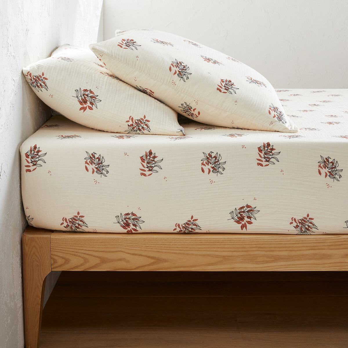 Drap housse gaze de coton bonnet 30 cm, Monceaux imprimé végétal, LA REDOUTE INTERIEURS