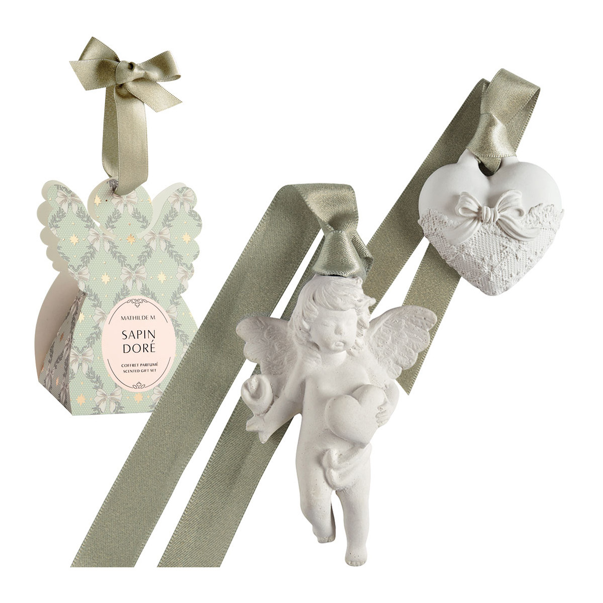 Coffret Surprises Ange parfum Sapin Doré RUBANS DE FÊTE vert, MATHILDE M