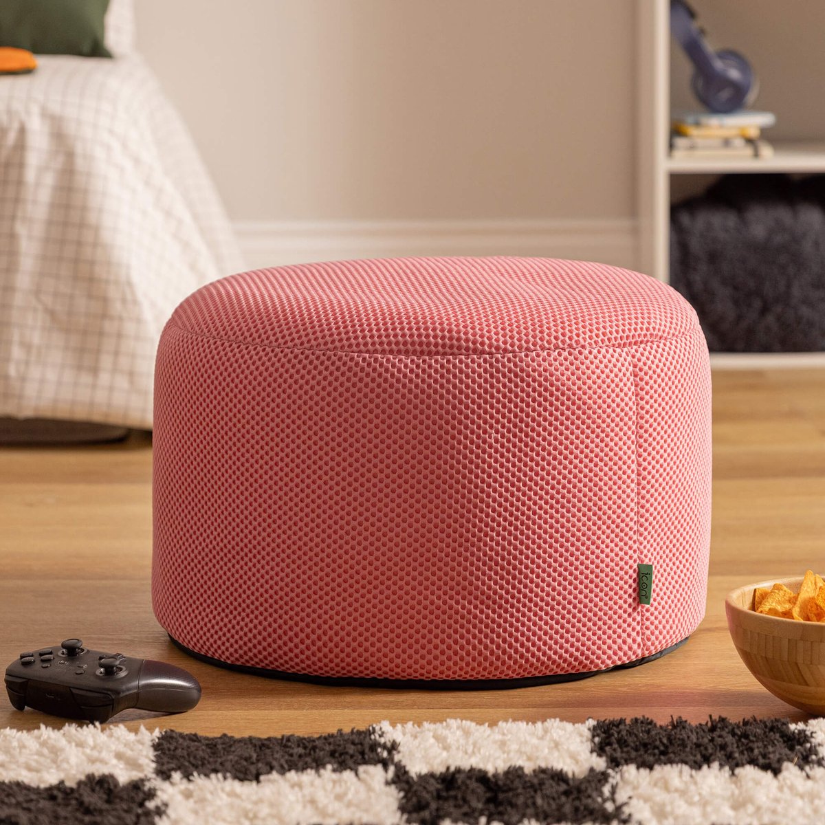 Pouf repose-pieds de gaming rond en mesh tech Oeko-Tex® - MILANO rose pastel, ICON