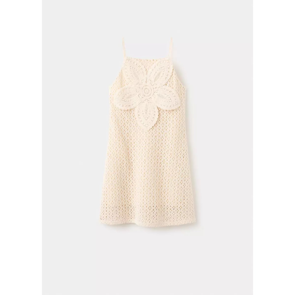 Robe crochet détail fleur écru, MANGO